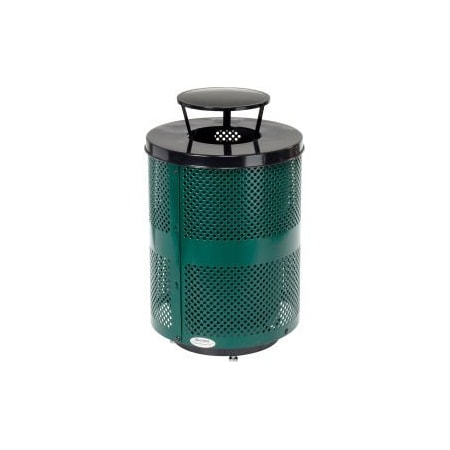 Outdoor Perforated Steel Trash Can W/Rain Bonnet Lid   Base, 36 Gallon,Green